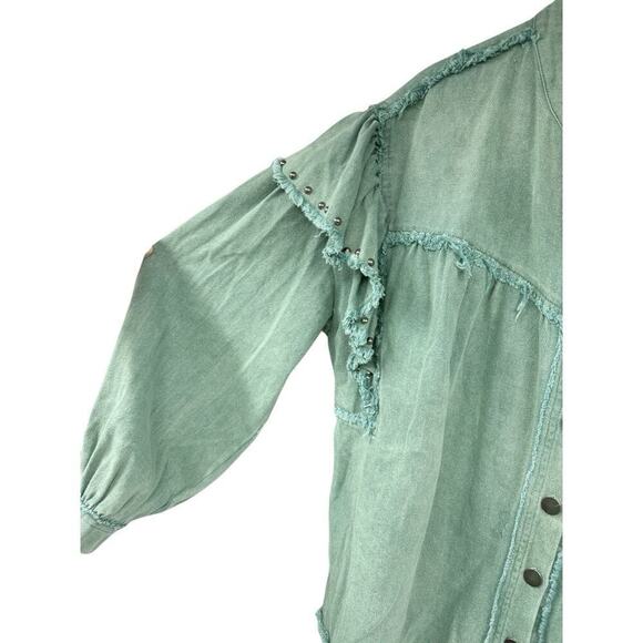 Vici Collection Green Stuffed Ruffle Shoulder Oversized Shacket Jacket Womens M - Picture 4 of 11